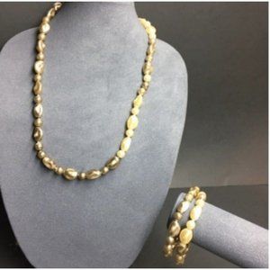VTG Pop Bead Necklace Bracelets Brown Beige Champagne Organic Pearl Adjustable
